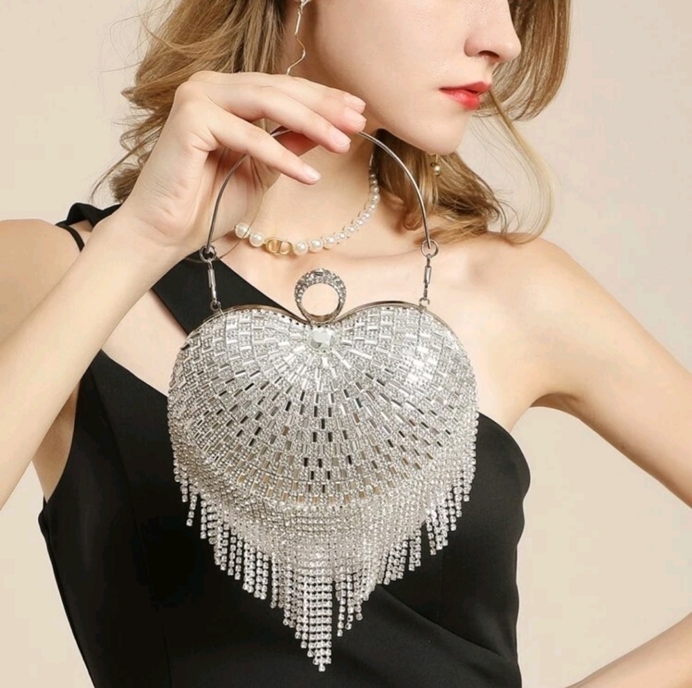 Bling Mini Rhinestone Decor Heart Shouder Bag - Picture 2 of 7